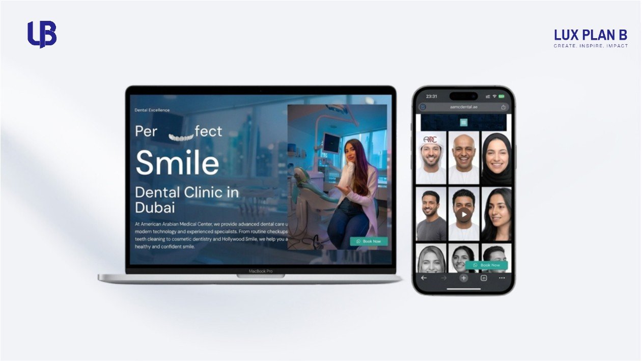AAMC Perfect Smile dental clinic website with desktop and mobile view