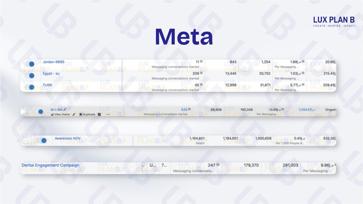 Meta Ads Manager dashboard showing real campaigns and performance